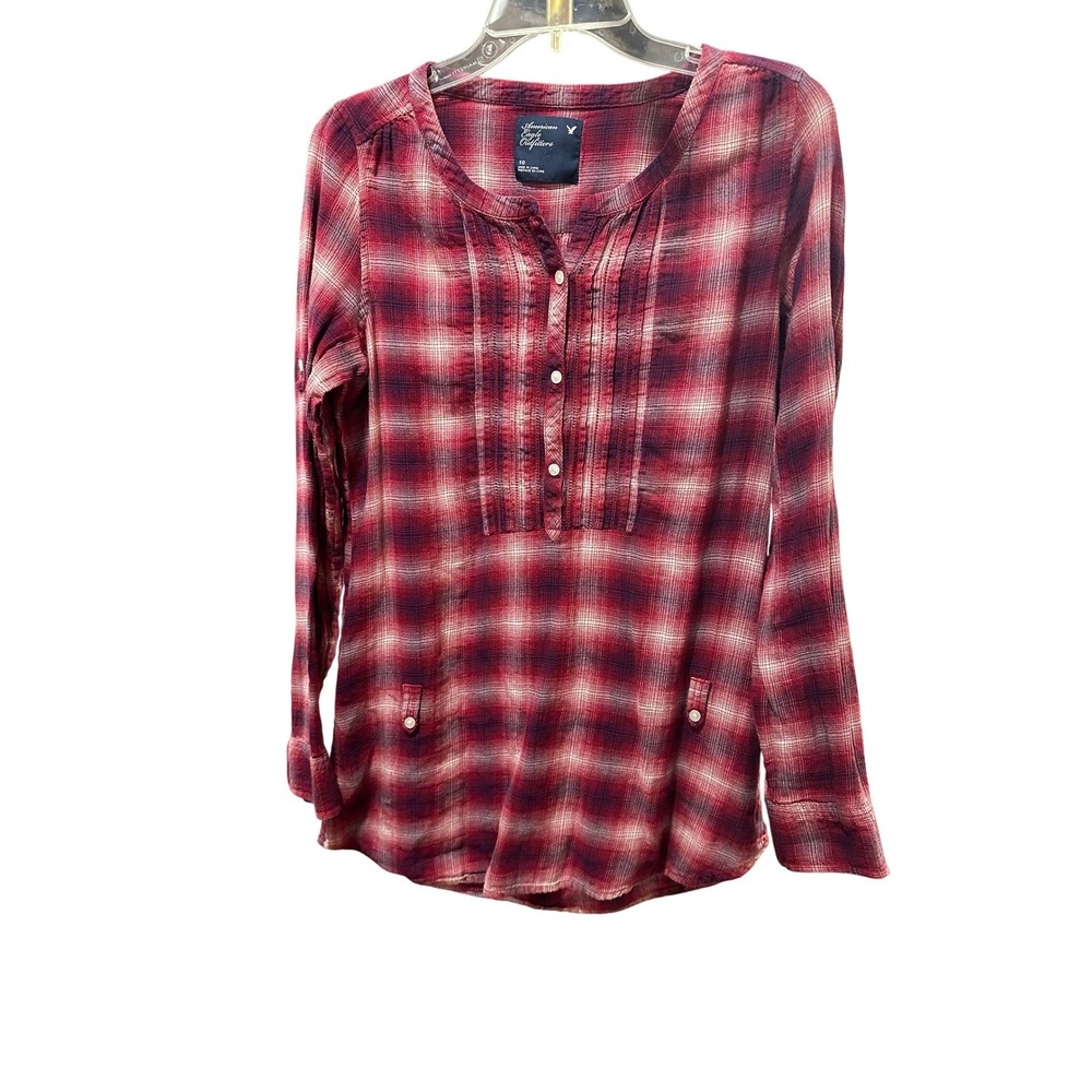 American Eagle Outfitters Women's Red Plaid Button Down Shirt Size 10